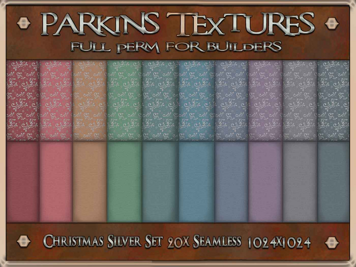 Parkins Textures - Christmas Silver Set - 20x Full Perm Seamless 1024 - Fabric, Xmas, Clothing, Pastel, Winter, Holiday