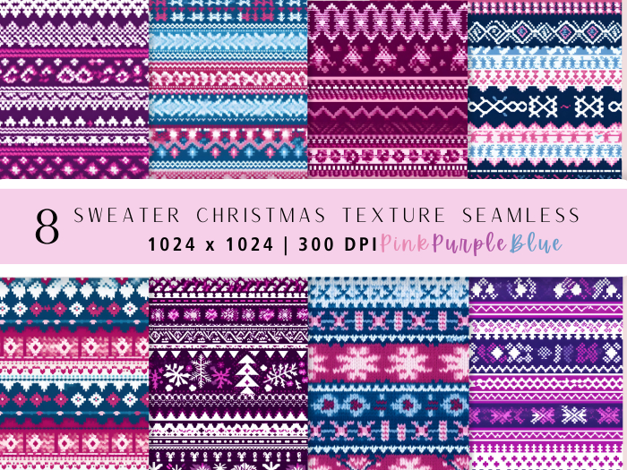 Seacloud. 8 Sweater Christmas Texture Seamless Pink Purple Blue