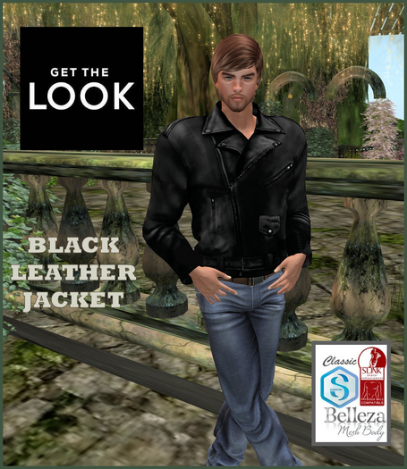 BLACK LEATHER JACKET FOR BELLEZA JAKE, SIGNATURE GIANNI, SLINK, FIT MESH CLASSIC AVATAR BODIES 