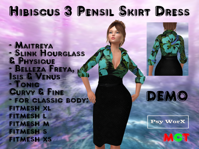 >PsyWorX< Hibiscus 3 Pencil Skirt Dress DEMO v2