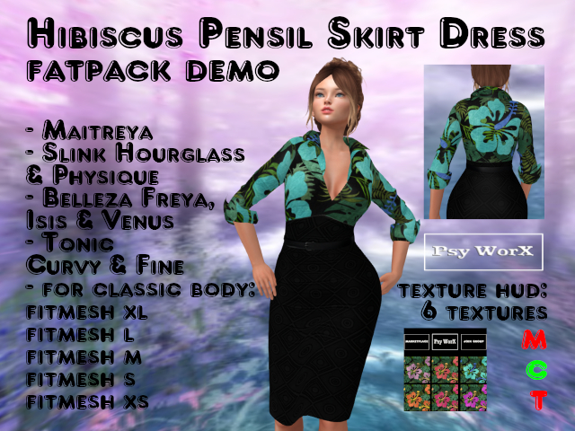 >PsyWorx< Hibiscus Pencil Skirt Dress DEMO FATPACK w. texture HUD v2