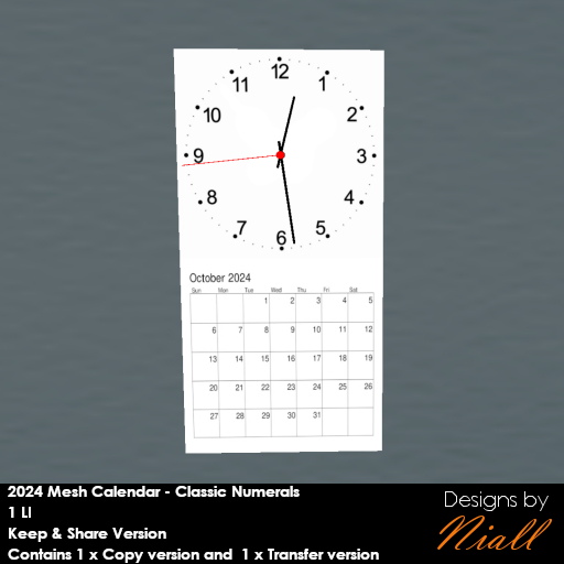 [Designs by Niall] - 2024 Clock Calendar Standard Num Keep & Share