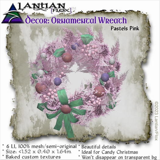 ~L/Fx~Ornamental Wreath - Pastels Pink *soft beautiful holiday decoration!*