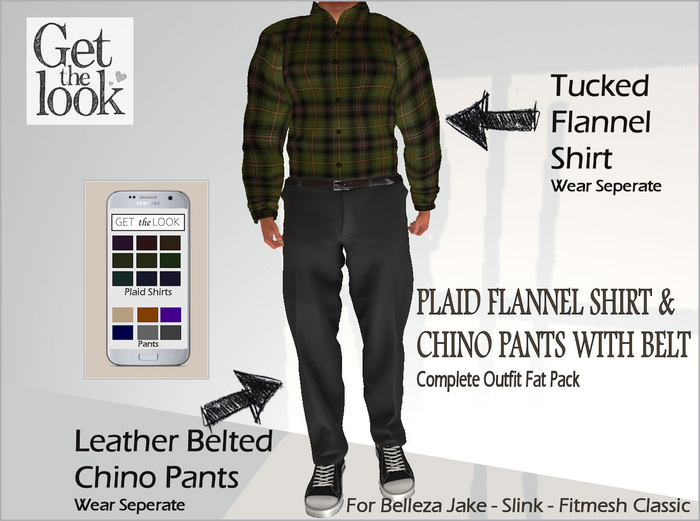 < PROMO 50% OFF> PLAID FLANNEL LONG SLEEVE SHIRT-CHINO PANTS COMPLETE OUTFIT FOR BELLEZA JAKE,SLINK,FITMESH CLASSIC BODY