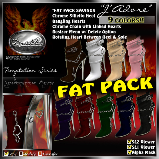 !Drakke! "J'Adore" Ankle Boots(FAT PACK)  ~~ ALL 9 Boots Included ~Works with all Viewers, Includes alpha masks & Invisi