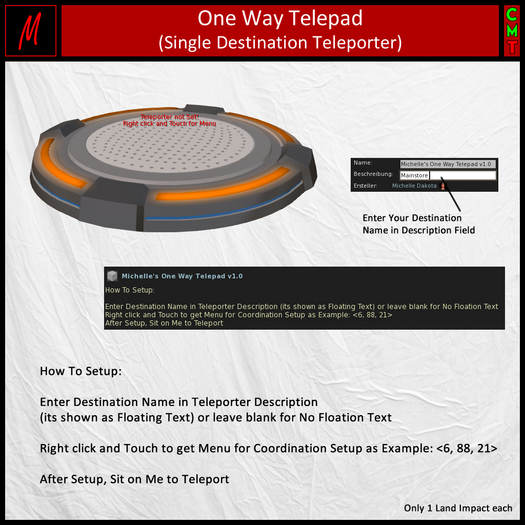 Michelle's One Way Telepad (Single Destination Teleporter)