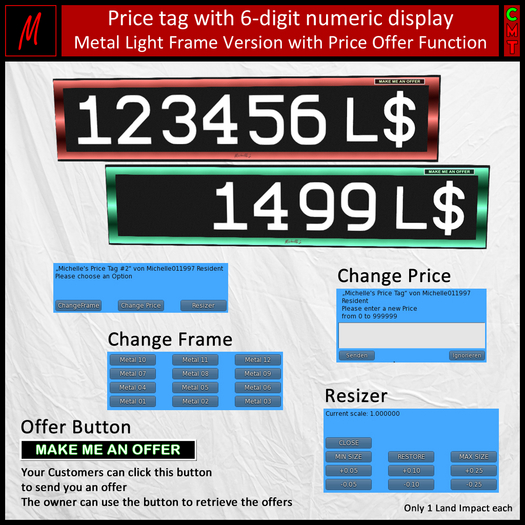 Michelle's Price Tag / Offer Board Frame (Metal Light)