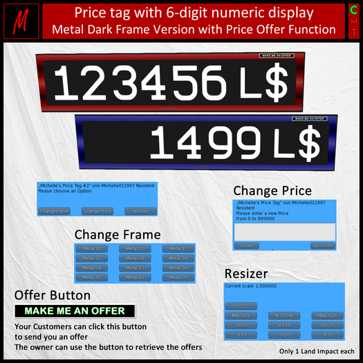 Michelle's Price Tag / Offer Board Frame (Metal Dark)