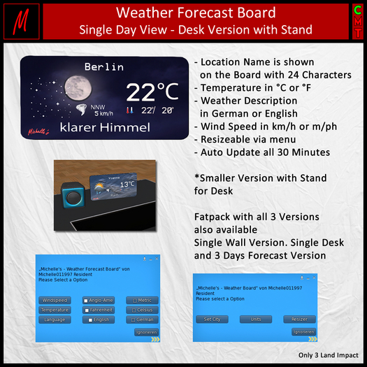 Michelle's - Weather Forecast Board (Single Day Desk)