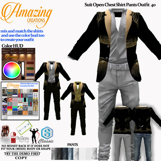 AmAzInG CrEaTiOnS Suit Open Chest Shirt Pants Outfit 40