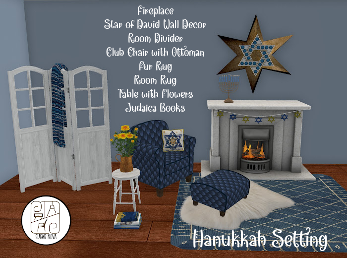 SN - Hanukkah Jewish Fireplace Cozy Chair Setting - Chanukah