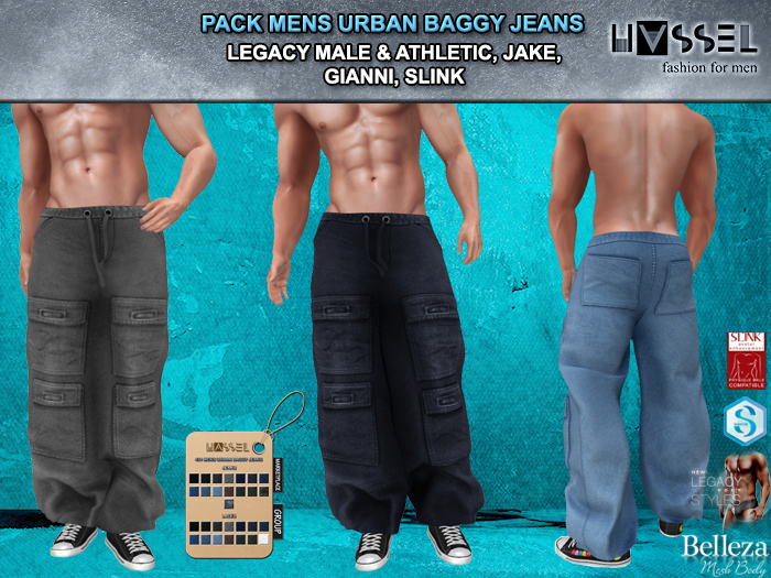 (HASSEL) PACK MENS URBAN BAGGY JEANS LEGACY MALE, LEGACY ATHLETIC, BELLEZA JAKE, SIGNATURE GIANNI, SLINK PHYSIQUE 431 