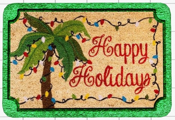 ~Confetti Time~ Welcome Mat Happy Holidays Palm Tree