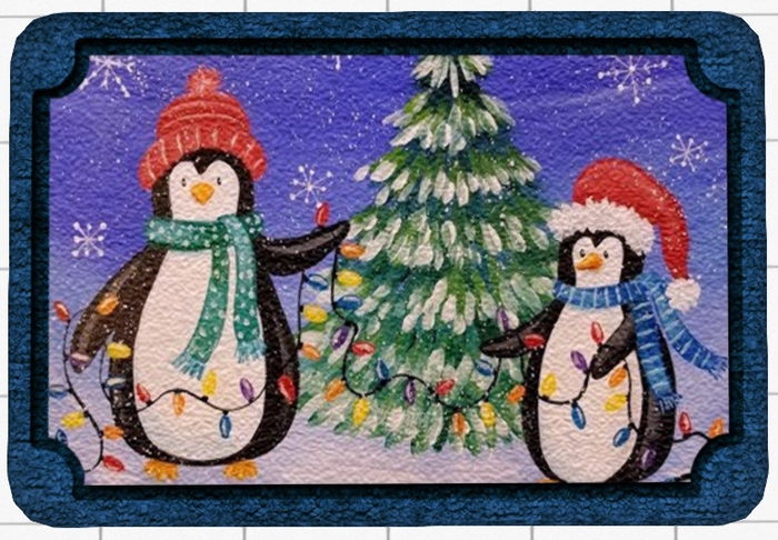 ~Confetti Time~ Welcome Mat Penguins Decorating Tree