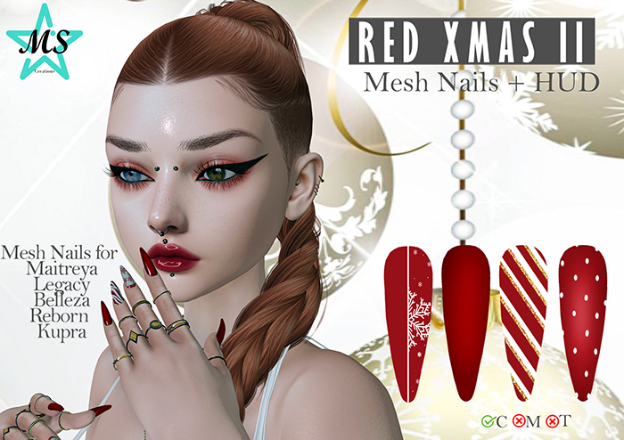 [Morning Star] Red Xmas II mesh Nails ADD ME