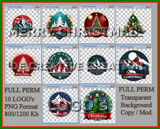 ☾ⅅⅅ☽ 10 Merry Christmas Logos PNG FULL PERM