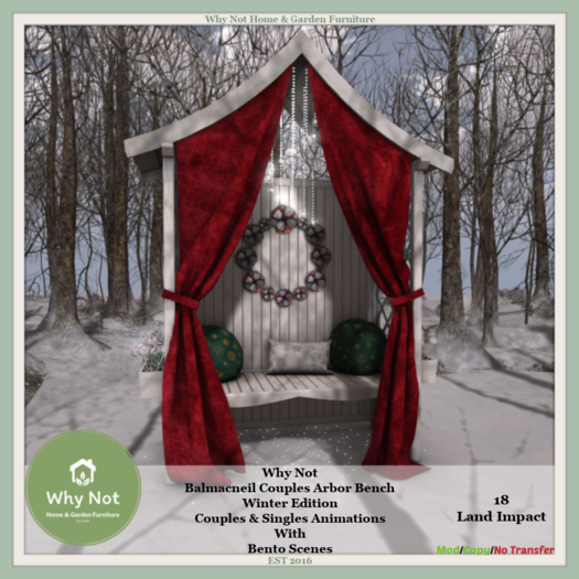 Why Not - Balmacneil Couples Arbor Bench-Winter Edition-Boxed