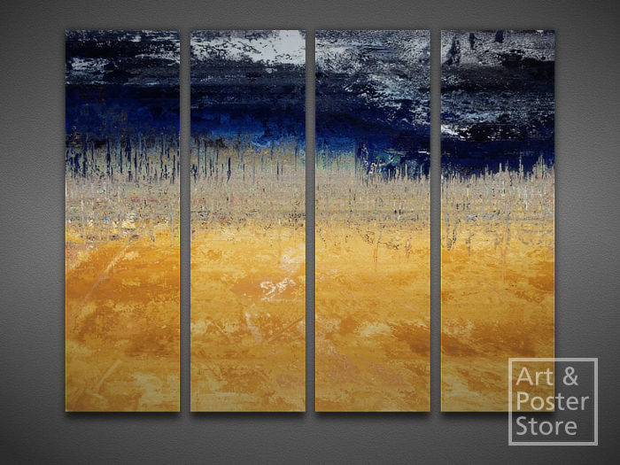 Night On The Prairie | Abstract Wall Decor | Horizontal 4 Panel Canvas 