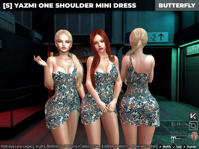 [S] Yazmi One Shoulder Mini Dress Butterfly