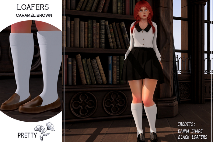 PRETTY - Loafers / Caramel Brown (with socks HUD)