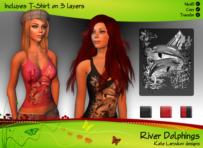 [K's K] Tank Top River Dolphings (Black and pink)