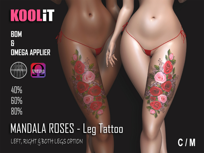 KooLit - Mandala Roses Leg Tattoo BOM & Omega -  Left or Right Options (Add Me)