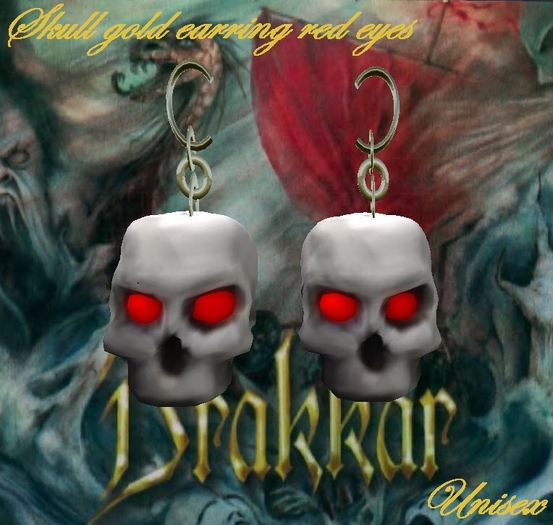 Skull gold earring eyes red