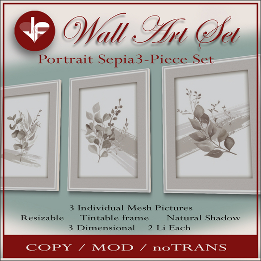 WALL ART Sepia Leaves Portrait