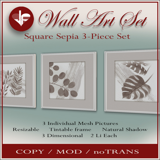 WALL ART Sepia Leaves Square