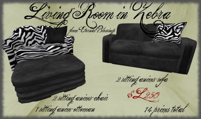 Living Room Set with Zebra Accents (Boxed)