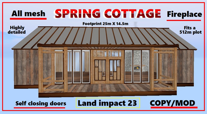 Spring Cabin 23Li 25m X 14m LOW PRIM HOUSE