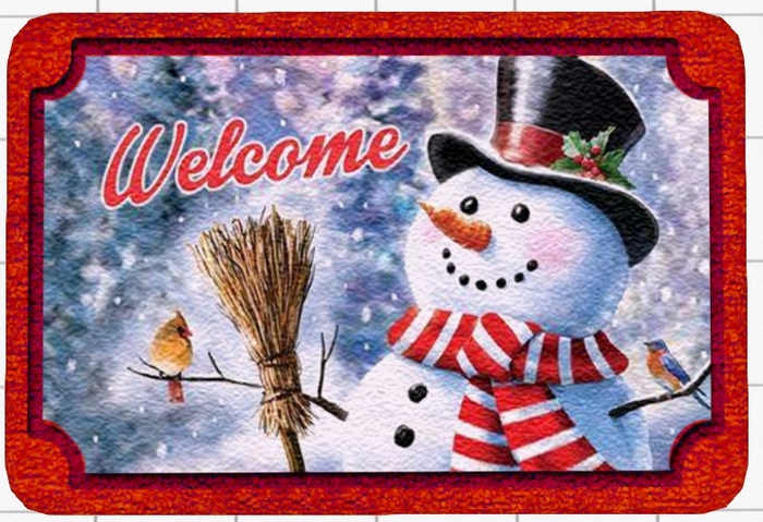 ~Confetti Time~ Welcome Mat Welcome Snowman & Birds