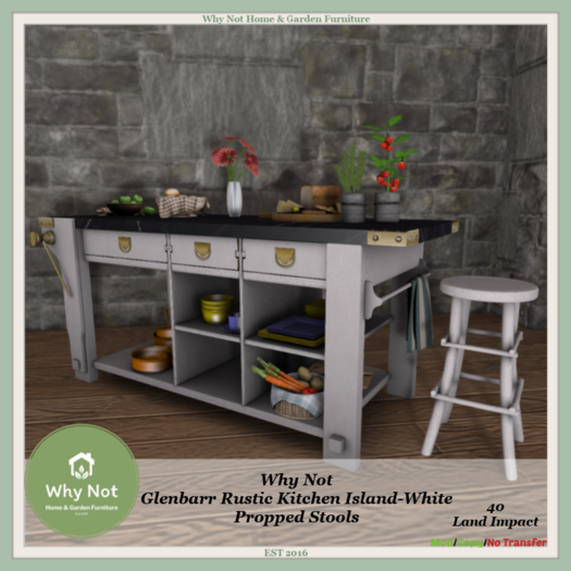 Why Not - Glenbarr Rustic Kitchen Island-White-Boxed