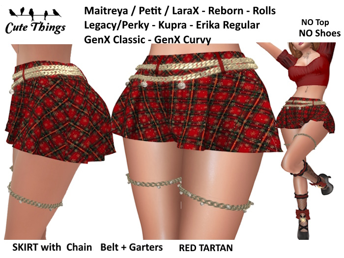 [CT] Flared Mini Skirt + Garters Red- LaraX, Maitreya, Petit, GenX, Reborn, Rolls, Legacy, Erika, Kupra DEMO
