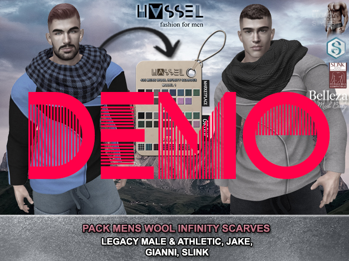 (HASSEL) DEMO WOOL INFINITY SCARVES LEGACY MALE & ATHLETIC, BELLEZA JAKE, SIGNATURE GIANNI, SLINK 435