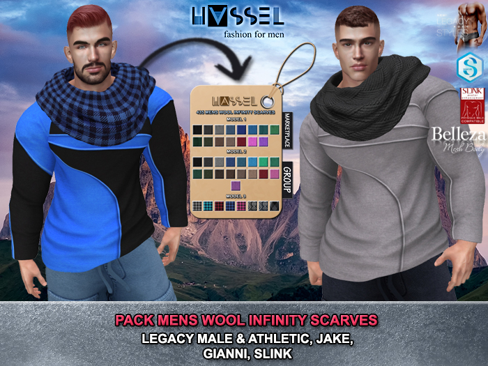 (HASSEL) PACK WOOL INFINITY SCARVES LEGACY MALE & ATHLETIC, BELLEZA JAKE, SIGNATURE GIANNI, SLINK 435