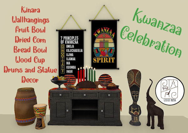 SN - Kwanzaa Celebration Kinara Unity Cup, Fruit, Bread, Dried Corn