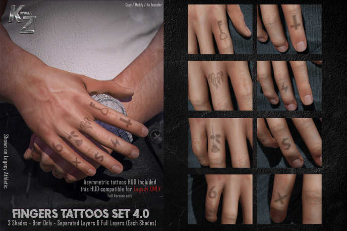 Fingers Tattoos Set 4.0 - 3 Shades - BOM