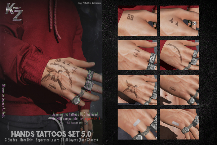 KARMAZZ Hands Tattoos Set 5.0 - 3 Shades - BOM