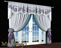 M's - Curtain - white-purple-turquoise with embroidery