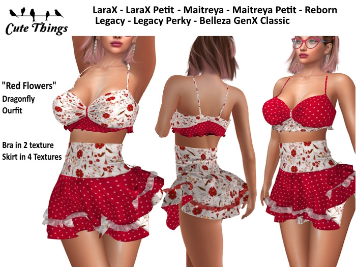 [CT] Dragonfly Outfit "Red Flowers" - LaraX / Petit - Maitreya / Petit - Reborn - Legacy /Perky - GenX Classic DEMO