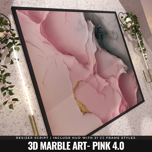 [YAN] Modern square frame - pink 3d marble 4.0 