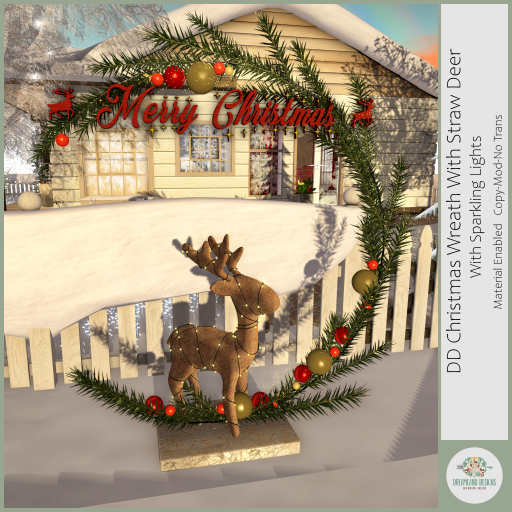 DD Christmas Wreath With Straw Deer /Add To Unpack