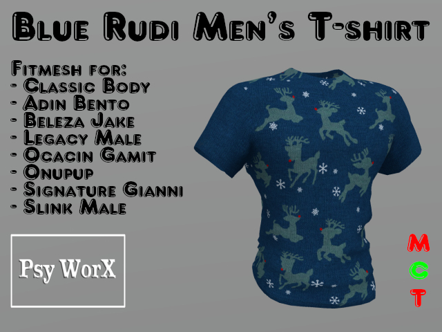 >PsyWorX< Rudi BLUE Xmas Men's T-Shirt Fitmesh