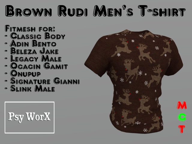 >PsyWorX< Rudi BROWN Xmas Men's T-Shirt Fitmesh