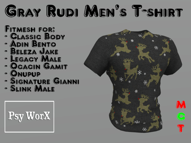 >PsyWorX< Rudi GRAY Xmas Men's T-Shirt Fitmesh