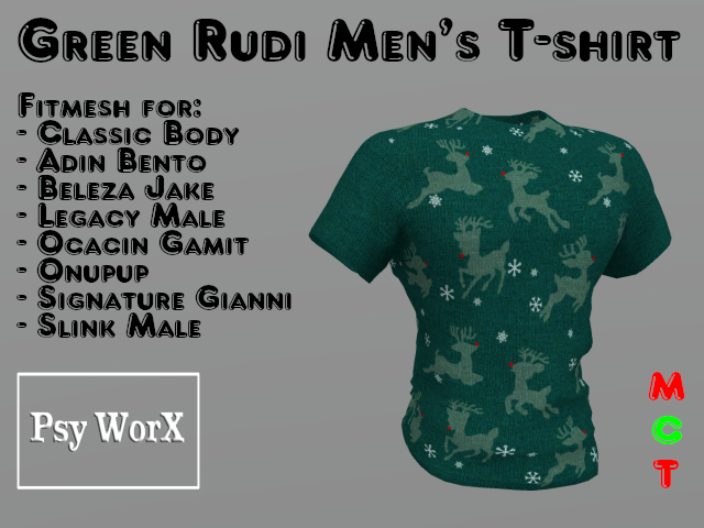 >PsyWorX< Rudi GREEN Xmas Men's T-Shirt Fitmesh