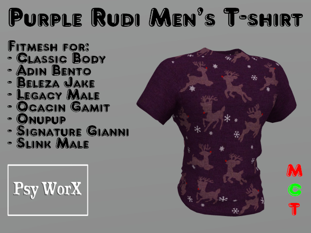 >PsyWorX< Rudi PURPLE Xmas Men's T-Shirt Fitmesh