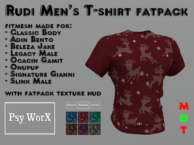 >PsyWorX< Rudi Xmas Men's T-Shirt Fitmesh FATPACK