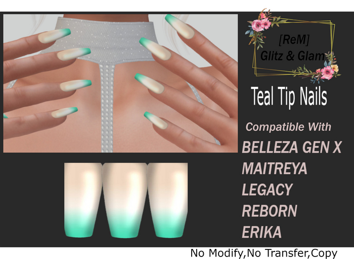 [ReM] Teal Tip Nails